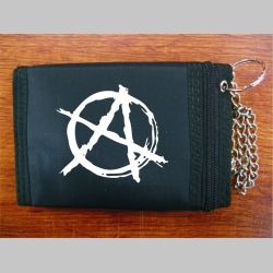Anarchy pevná čierna textilná peňaženka s retiazkou a karabínkou, tlačené logo